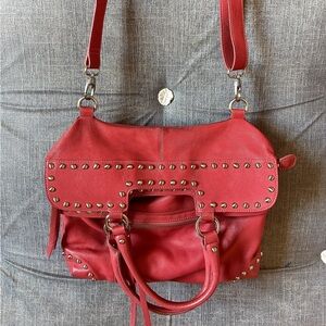 Sorial New York Studded Leather Satchel Boho Rocker Tote Salmon color